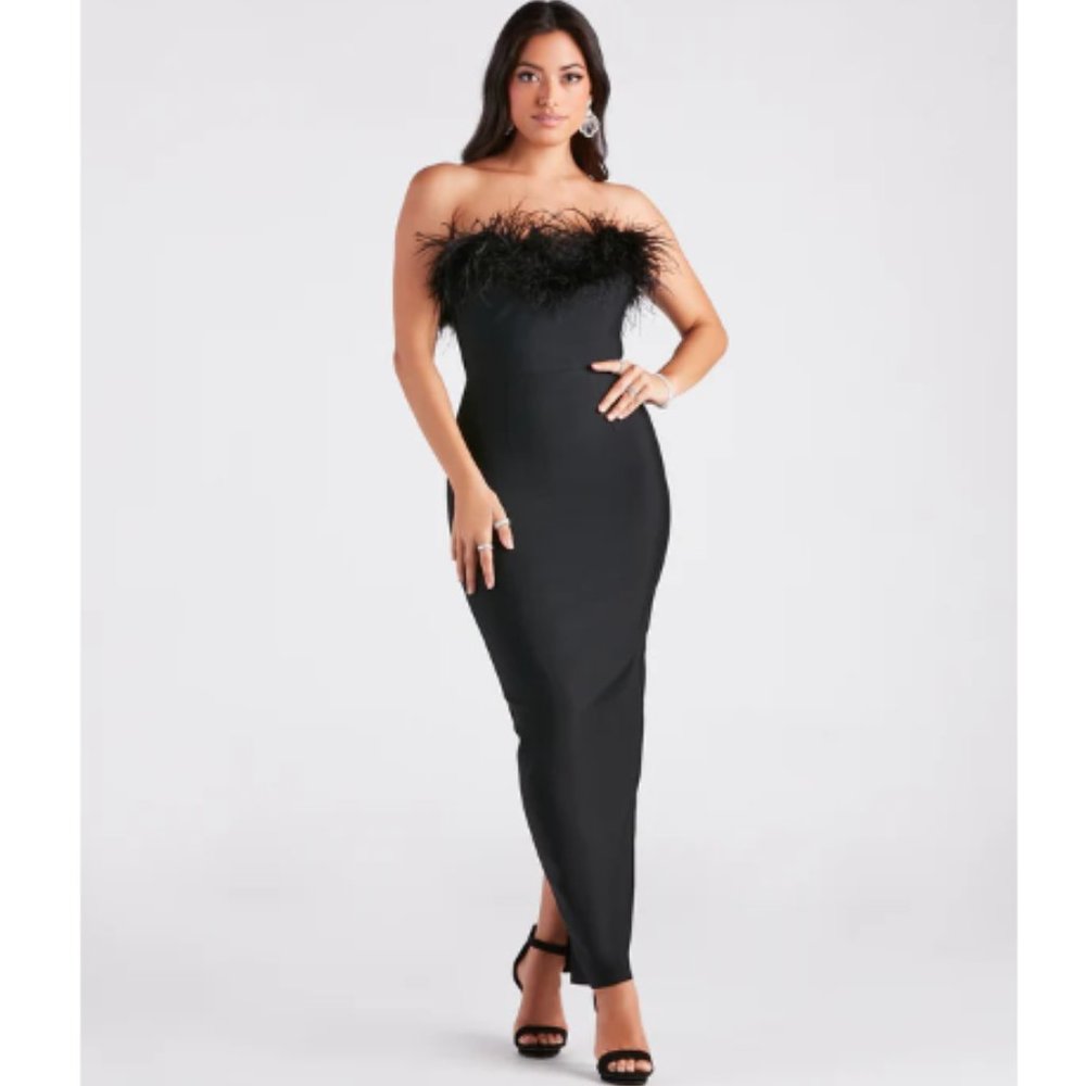 Olivia Formal Marabou Feather Bandage Dress Windsor